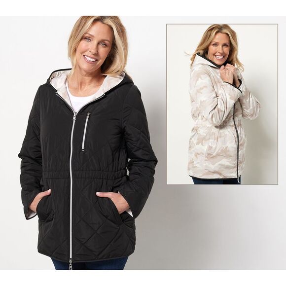 Nuage Women's Jacket Sz S Reversible Quilted with Hood & Cinch Black A473392 - Picture 1 of 4